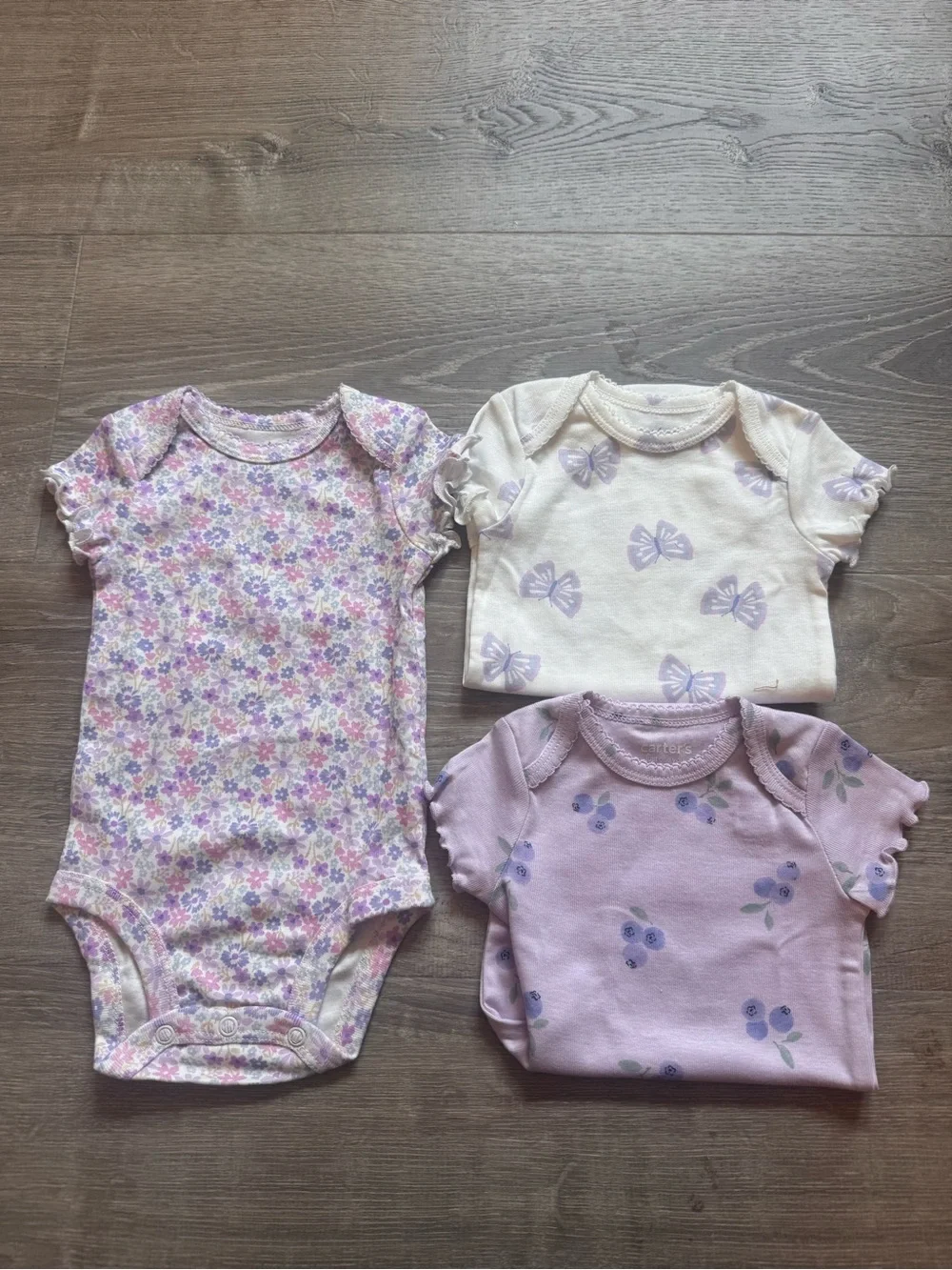 Carter's Lavender, Cream & Lilac Floral Butterfly One-Piece Set - 3 Pack